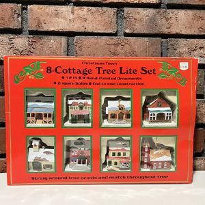 Vintage Yule Rite Christmas Town 8 Cottage Tree Lite Light Set Ornaments…